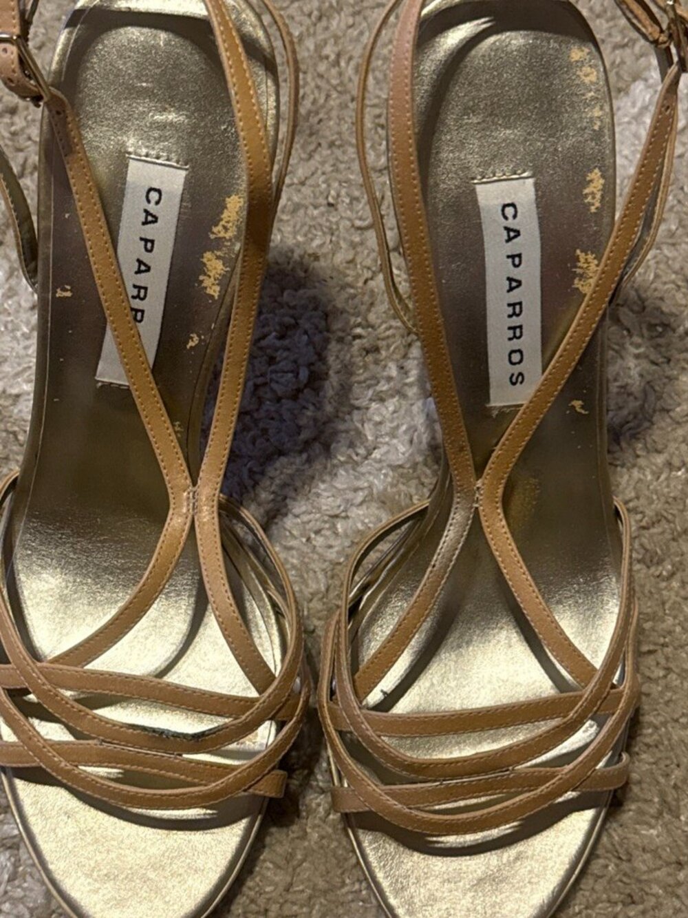 CAPARROS Grace Gold Metal Open Toe Heels